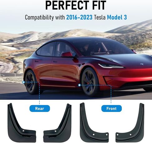 Mud Flaps, Fits for Tesla 2016-2023 Model 3, [No Drilling Required] Splash Guard Fenders Exterior Accessories Mudflaps, Mudguards for Tesla Model 3 2023 2022 2021 2020 in Saudi Arabia