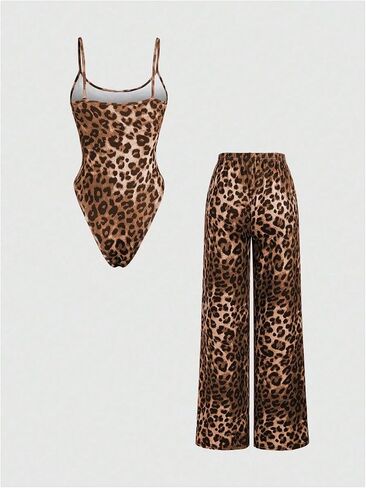 Milumia Women's 2 Piece Outfits Leopard Print Bodysuit and Long Pants Set in Saudi Arabia