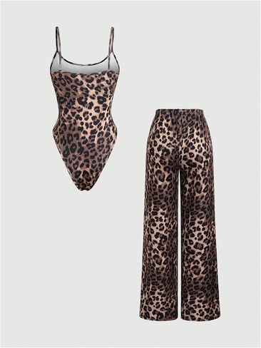 Milumia Women's 2 Piece Outfits Leopard Print Bodysuit and Long Pants Set in Saudi Arabia
