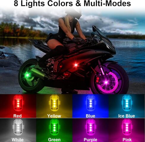 2PCS Wireless LED Strobe Lights with Remote Control, 8 Colors USB Rechargeable Anti-Collision Warning Light, High Brightness Wireless LED Lights for Car Drone Truck Motorcycle Aircraft Bike in Kuwait