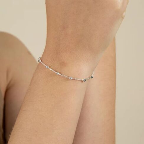 925 Sterling Silver Satellite Bead Ball Station Bracelet Silver Ball Bead Station Bracelet for Women Men 7/7.5/8 Inch(Gift Box) in Saudi Arabia