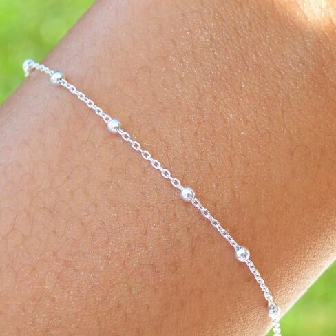 925 Sterling Silver Satellite Bead Ball Station Bracelet Silver Ball Bead Station Bracelet for Women Men 7/7.5/8 Inch(Gift Box) in Saudi Arabia