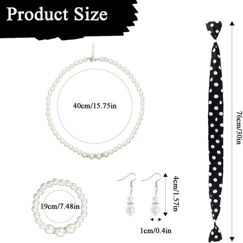 Heliltd 4Pcs 50s Housewife Costume 1950s Red Wig with Polka Dot Headband Necklace and Earrings 50s Housewife Costume Accessories for Halloween Costume Party in Kuwait