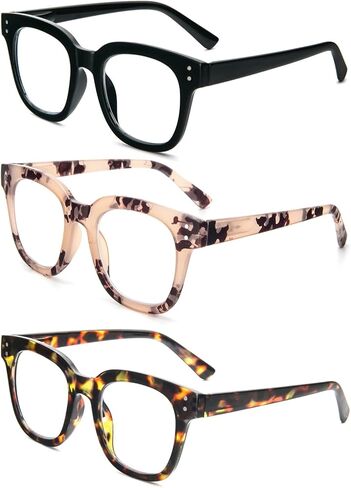 3 Pack Oversized Reading Glasses for Women Men with round Frame Fashion Blue Light Blocking Computer Readers in Kuwait