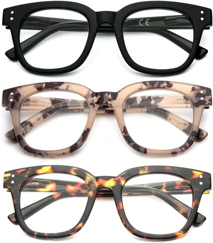 3 Pack Oversized Reading Glasses for Women Men with round Frame Fashion Blue Light Blocking Computer Readers in Kuwait
