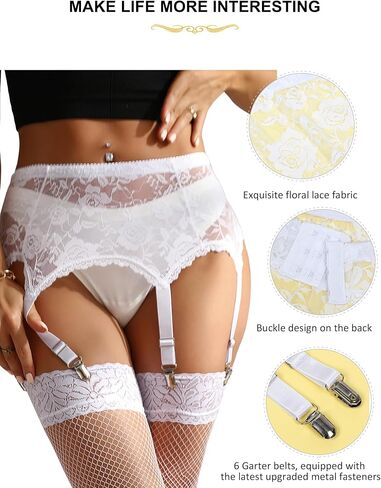 ohyeah 6-Strap Easy Clip Lace Garter Belt for Thigh Highs Stockings Suspender Garter Belts Plus Size Garters Lingerie XS-4XL in Kuwait