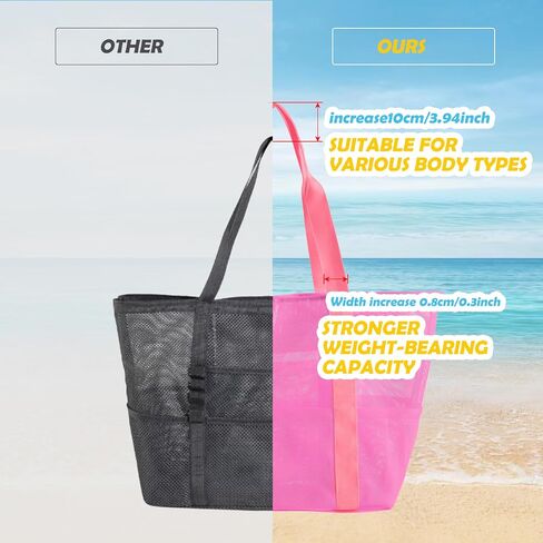 Large Beach Tote Bag With Zipper and 8 Pockets Lightweight Mesh Toys Storage Bag Sandproof Foldable Outdoor Bag in Saudi Arabia