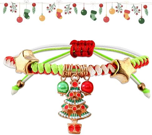 Christmas Bracelets Charm Xmas Beaded Bracelets Holiday Elastic Stretchy Bracelet Jewelry Gifts for Women in Saudi Arabia