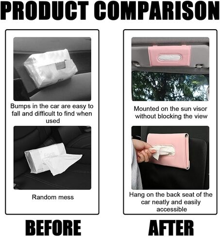 حامل مناديل السيارة، صندوق مناديل معلق من جلد البولي يوريثان الفاخر لحامل مناديل المقعد الخلفي للسيارة، موزع قناع مستطيل لأقنعة الشمس لمعظم السيارات - ملحق حاجب الشمس للسيارة (وردي) in Kuwait