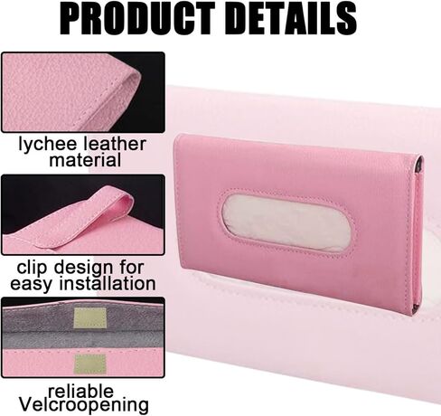 حامل مناديل السيارة، صندوق مناديل معلق من جلد البولي يوريثان الفاخر لحامل مناديل المقعد الخلفي للسيارة، موزع قناع مستطيل لأقنعة الشمس لمعظم السيارات - ملحق حاجب الشمس للسيارة (وردي) in Kuwait