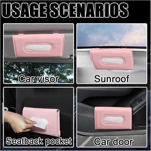 حامل مناديل السيارة، صندوق مناديل معلق من جلد البولي يوريثان الفاخر لحامل مناديل المقعد الخلفي للسيارة، موزع قناع مستطيل لأقنعة الشمس لمعظم السيارات - ملحق حاجب الشمس للسيارة (وردي) in Kuwait