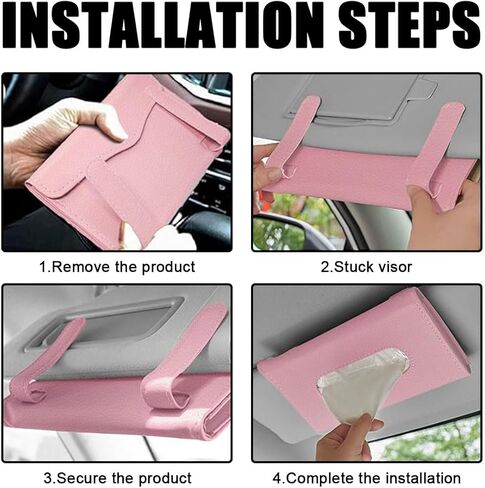 حامل مناديل السيارة، صندوق مناديل معلق من جلد البولي يوريثان الفاخر لحامل مناديل المقعد الخلفي للسيارة، موزع قناع مستطيل لأقنعة الشمس لمعظم السيارات - ملحق حاجب الشمس للسيارة (وردي) in Kuwait