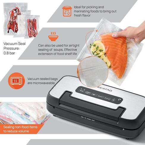 Vacuum Sealer Machine, SEATAO 90Kpa Food Vacuum Sealer Machine Preservation Dry & Moist & Extended Modes, Built-in Cutter & Bag Storage, Handle Locked Design, LED Indicator Light & Starter Kit in Saudi Arabia