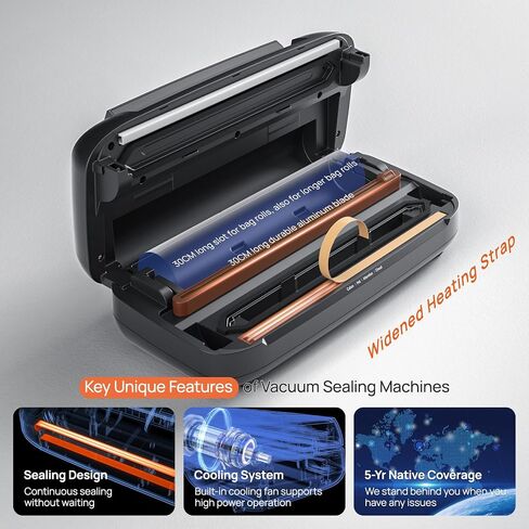 Vacuum Sealer Machine, SEATAO 90Kpa Food Vacuum Sealer Machine Preservation Dry & Moist & Extended Modes, Built-in Cutter & Bag Storage, Handle Locked Design, LED Indicator Light & Starter Kit in Saudi Arabia