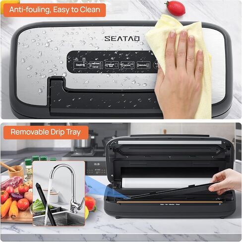 Vacuum Sealer Machine, SEATAO 90Kpa Food Vacuum Sealer Machine Preservation Dry & Moist & Extended Modes, Built-in Cutter & Bag Storage, Handle Locked Design, LED Indicator Light & Starter Kit in Saudi Arabia