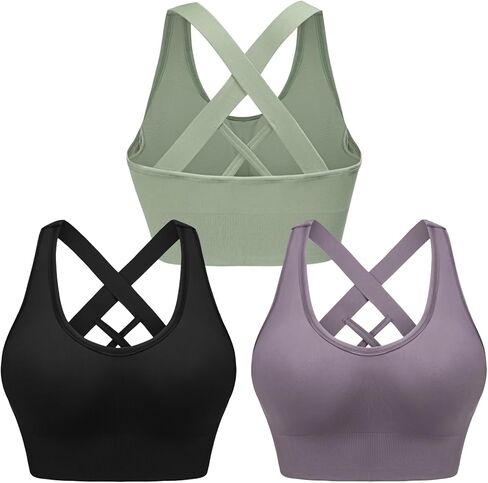 Sykooria Women Sports Bras High Impact Strappy Cross Back Padded Workout Bras for Running Yoga Gym in Kuwait