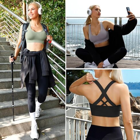 Sykooria Women Sports Bras High Impact Strappy Cross Back Padded Workout Bras for Running Yoga Gym in Kuwait