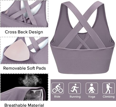 Sykooria Women Sports Bras High Impact Strappy Cross Back Padded Workout Bras for Running Yoga Gym in Kuwait