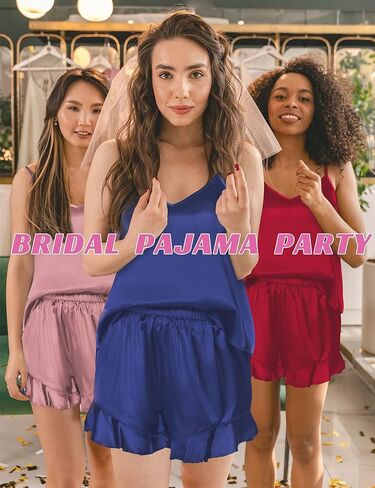 SWOMOG Womens Silk Satin Pajamas Sets 4pcs Loungewear Sexy Cami Shorts Set Button Down Long Sleeve Pjs Sleepwear in Kuwait