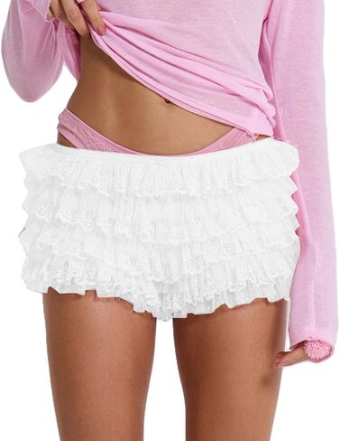 Womens Frilly Ruffle Micro Lolita Bloomers Shorts Y2k Low Rise Gingham Plaid Coquette Boxer Shorts Streetwear in Saudi Arabia