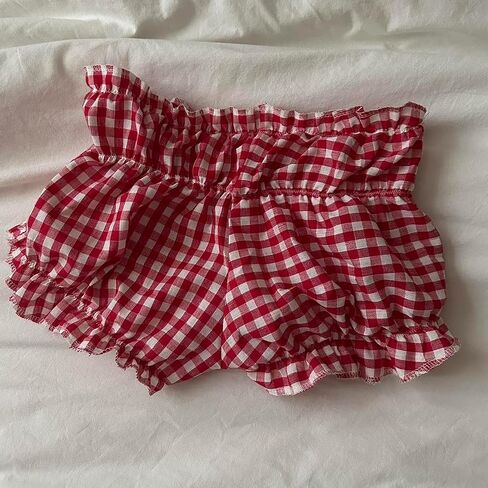 Womens Frilly Ruffle Micro Lolita Bloomers Shorts Y2k Low Rise Gingham Plaid Coquette Boxer Shorts Streetwear in Saudi Arabia