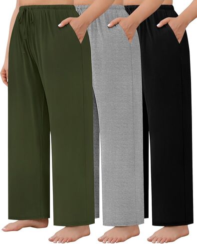 3 Pack Plus Size Women's Pajama Pants Modal Wide Leg Lounge Yoga Pants with Pockets Drawstring Baggy Palazzo Jogger in Saudi Arabia