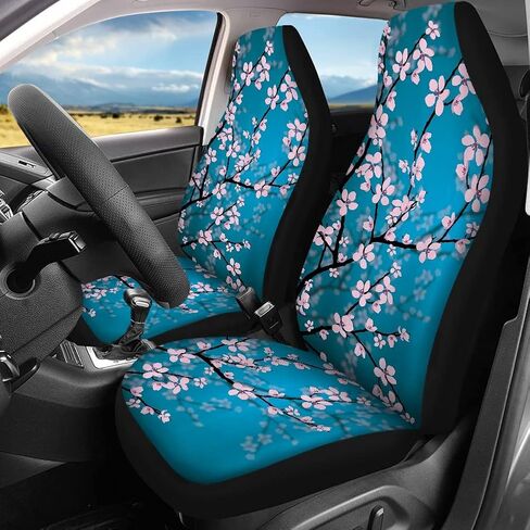 Decorative Cherry Blossom Car Seat Covers Full Set,Front and Rear Bench Seat Covers,Steering Wheel Cover,Seatbelt Pads,Armrest Cover,Universal Auto Accessories Fit for Most Cars in Kuwait