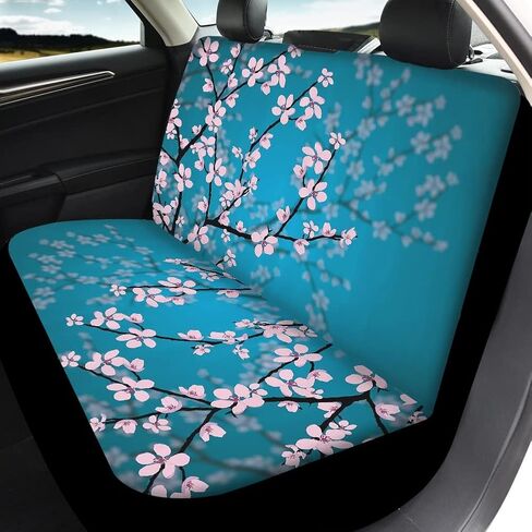 Decorative Cherry Blossom Car Seat Covers Full Set,Front and Rear Bench Seat Covers,Steering Wheel Cover,Seatbelt Pads,Armrest Cover,Universal Auto Accessories Fit for Most Cars in Kuwait