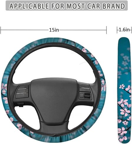 Decorative Cherry Blossom Car Seat Covers Full Set,Front and Rear Bench Seat Covers,Steering Wheel Cover,Seatbelt Pads,Armrest Cover,Universal Auto Accessories Fit for Most Cars in Kuwait