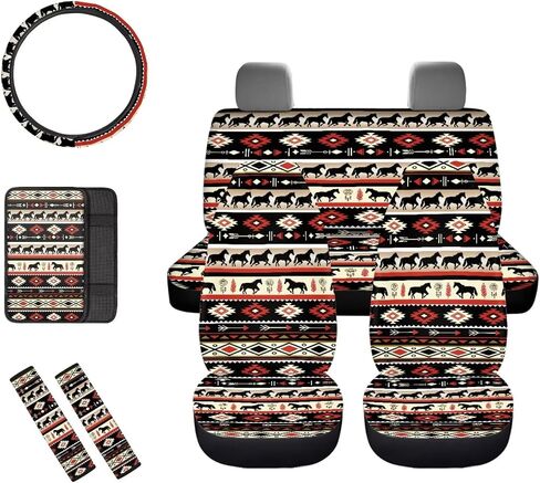 Decorative Cherry Blossom Car Seat Covers Full Set,Front and Rear Bench Seat Covers,Steering Wheel Cover,Seatbelt Pads,Armrest Cover,Universal Auto Accessories Fit for Most Cars in Kuwait