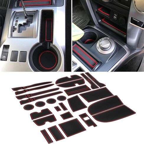 SENSHINE لملحقات Toyota 4Runner 2010-2021 2022 2023 2024 بطانات مخصصة ممتازة، حشوات حامل الأكواب الداخلية، بطانة وحدة التحكم المركزية، جيب الباب غير قابل للانزلاق ومضاد للغبار (صفين، زخرفة حمراء) in Kuwait