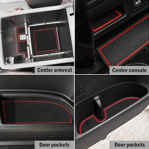 SENSHINE لملحقات Toyota 4Runner 2010-2021 2022 2023 2024 بطانات مخصصة ممتازة، حشوات حامل الأكواب الداخلية، بطانة وحدة التحكم المركزية، جيب الباب غير قابل للانزلاق ومضاد للغبار (صفين، زخرفة حمراء) in Kuwait