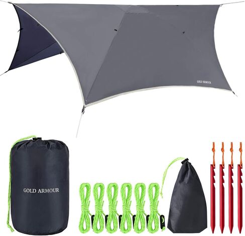 Gold Armour Rainfly Tarp Hammock, Premium 14.7ft/12ft/10ft/8ft Rain Fly Cover, Waterproof Ultralight Camping Shelter Canopy, Survival Equipment Gear Camping Tent Accessories (Purple 12ft x 10ft HEX) in Saudi Arabia