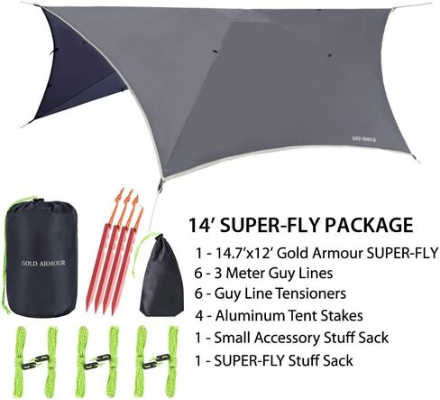 Gold Armour Rainfly Tarp Hammock, Premium 14.7ft/12ft/10ft/8ft Rain Fly Cover, Waterproof Ultralight Camping Shelter Canopy, Survival Equipment Gear Camping Tent Accessories (Purple 12ft x 10ft HEX) in Saudi Arabia