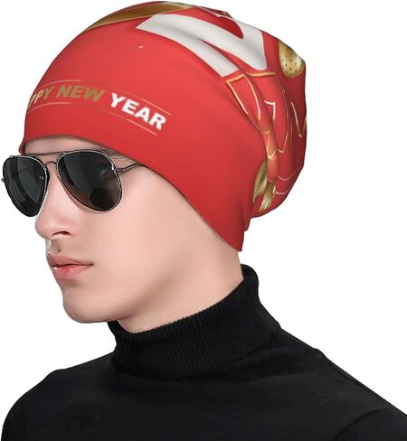 Happy New Year 2025 Beanie Hat Knitted Hats Chemo Hat Adult Headwear Skull Cap Nightcap in Saudi Arabia