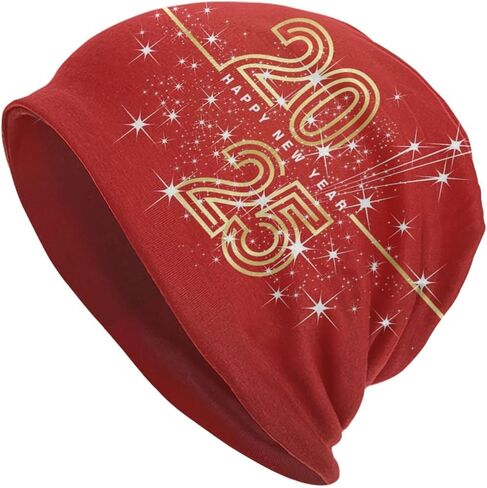 Happy New Year 2025 Beanie Hat Knitted Hats Chemo Hat Adult Headwear Skull Cap Nightcap in Saudi Arabia