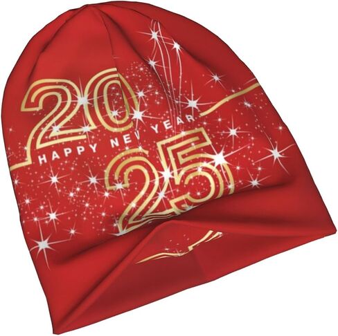 Happy New Year 2025 Beanie Hat Knitted Hats Chemo Hat Adult Headwear Skull Cap Nightcap in Saudi Arabia