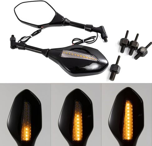 Evomosa دراجة نارية مرآة الرؤية الخلفية LED تشغيل ضوء مرآة الرؤية الخلفية 8 مللي متر/10 مللي متر عالمي ، مرايا الدراجات النارية مع إشارات الانعطاف ، in Kuwait