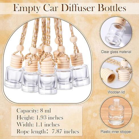 100 Sets Hanging Car Air Freshener Diffuser Bottles Bulk Empty Glass Perfume Bottles with Car Diffuser Instructions Business Cards for Empty Car Essential Oil Diffuser Bottles(Round) in Saudi Arabia