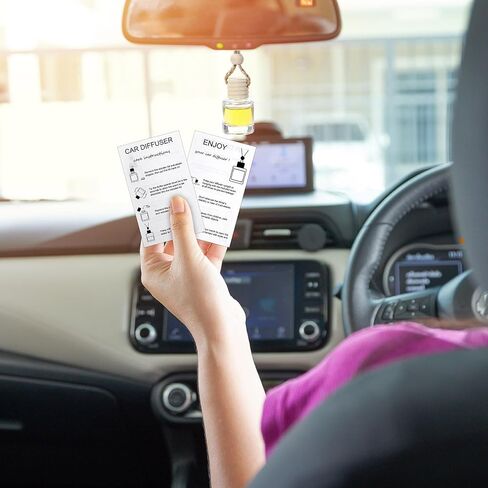 100 Sets Hanging Car Air Freshener Diffuser Bottles Bulk Empty Glass Perfume Bottles with Car Diffuser Instructions Business Cards for Empty Car Essential Oil Diffuser Bottles(Round) in Saudi Arabia