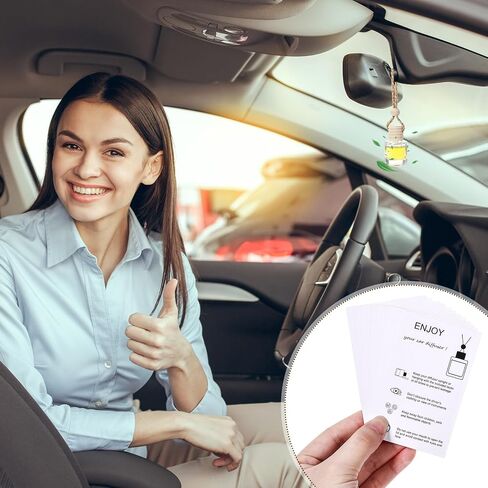 100 Sets Hanging Car Air Freshener Diffuser Bottles Bulk Empty Glass Perfume Bottles with Car Diffuser Instructions Business Cards for Empty Car Essential Oil Diffuser Bottles(Round) in Saudi Arabia