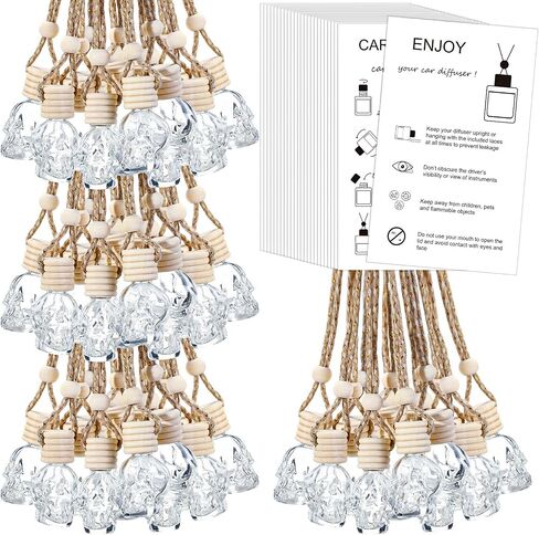 100 Sets Hanging Car Air Freshener Diffuser Bottles Bulk Empty Glass Perfume Bottles with Car Diffuser Instructions Business Cards for Empty Car Essential Oil Diffuser Bottles(Round) in Saudi Arabia