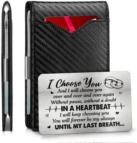 Christmas Birthday Gifts For Men, Anniversary Wedding Gifts For Husband From Wife, Gifts For Him, Husband Gifts, RFID Blocking Slim Minimalist Wallets, Money Clip Mens Wallet And Metal Message Card in Saudi Arabia