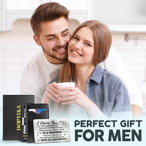 Christmas Birthday Gifts For Men, Anniversary Wedding Gifts For Husband From Wife, Gifts For Him, Husband Gifts, RFID Blocking Slim Minimalist Wallets, Money Clip Mens Wallet And Metal Message Card in Saudi Arabia