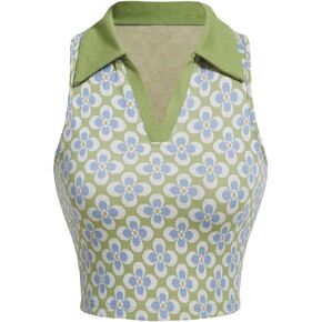 Verdusa Women's Casual Floral Print Collar V Neck Sleeveless Crop Tank Top
