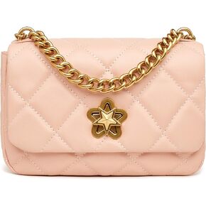 Women Quilted Crossbody Bag Genuine Leather Clutch Purse with Chain Strap Ladies Small Shoulder Handbags - Star Pink
