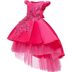 WOCINL Flower Girls Wedding Tulle Dresses Princess High Low Beaded Pageant Prom Birthday Party Evening Dance Ball Gown