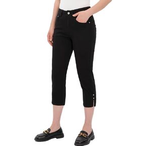 Womens Twill Chino Capris Straight Leg Basic 5-Pocket Business Capri Pants Trousers