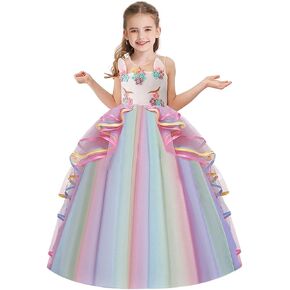 Girls Unicorn Costume Halloween Fancy Dress Princess Birthday Pageant Wedding Christmas Party Long Tulle Ball Gown