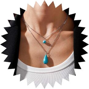 Boho Layered Turquoise Choker Necklace Gold Teardrop Turquoise Necklace Choker Blue Turquoise Pendant Necklace Vintage Waterdrop Turquoise Necklace Jewelry for Women and Girls